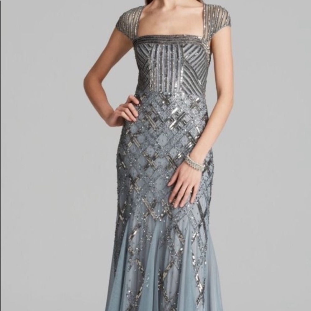 Adrianna Papell beaded capsleeve sweetheart neck long dress - Picture 6 of 16